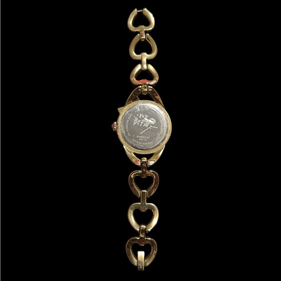 Betsey Johnson Pink Heart Link Watch with Gold Details